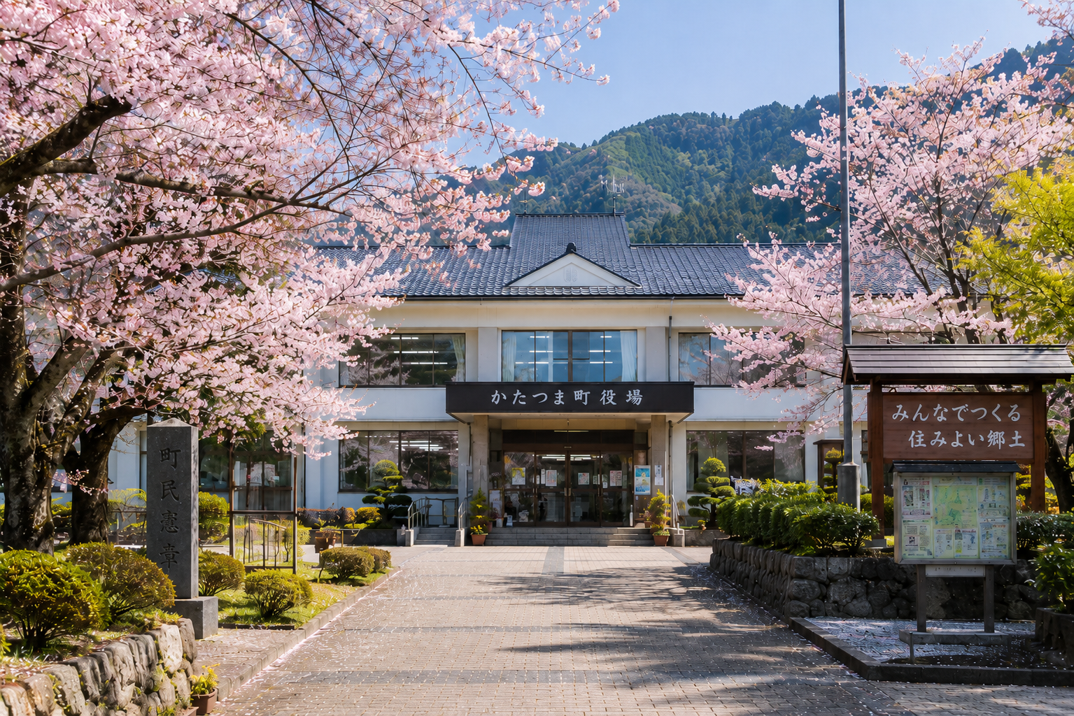 かたつま町役場の正面玄関